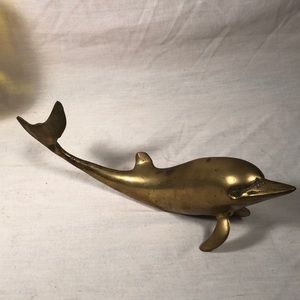VTG BRASS 12" DOLPHIN STATUE OCEAN SEA DECOR